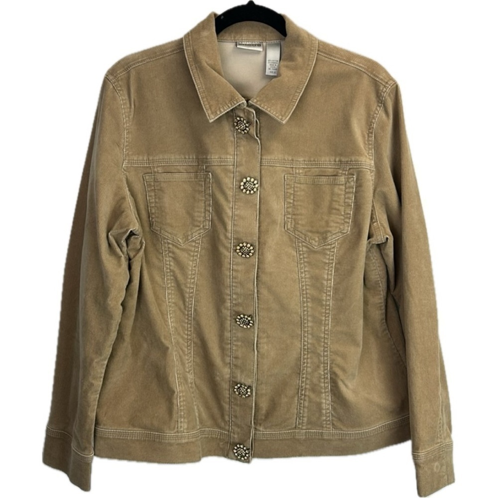 NWT Chico’s Corduroy Lecia Jacket in Desert Sand with Beautiful Floral Buttons
